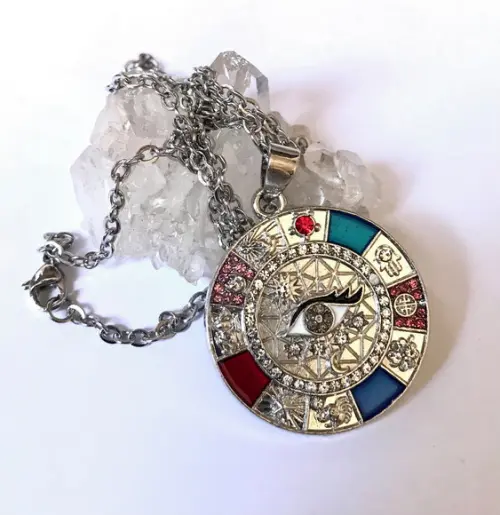Corrente Inox com Olho Grego Simbolos Misticos e Strass