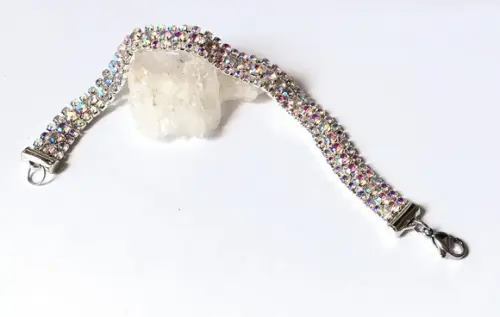 Pulseira Prateada com Strass Aurora Boreal 3 Linhas