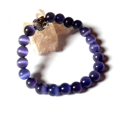 Pulseira Japamala 21 Contas Olho de Gato Lavanda