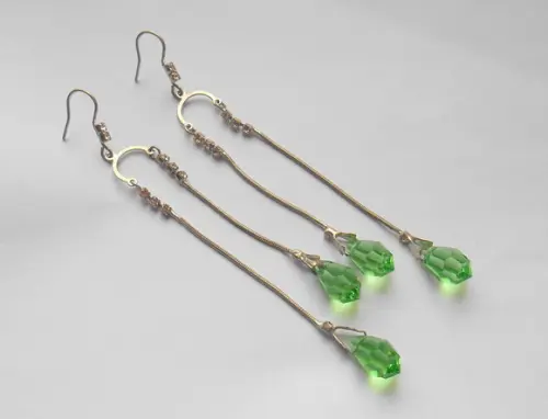 Brinco longo com cristal verde e strass