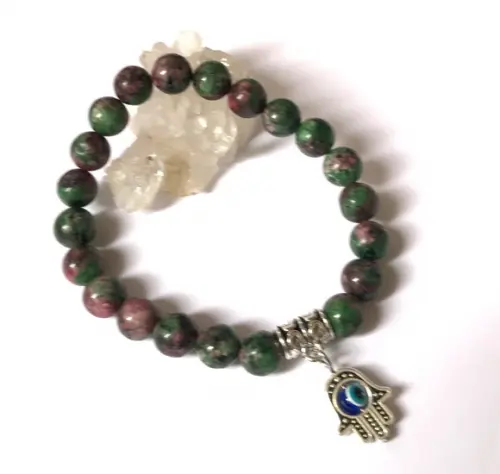 Pulseira Japamala com Rubi Zoizita e Mão de Fátima