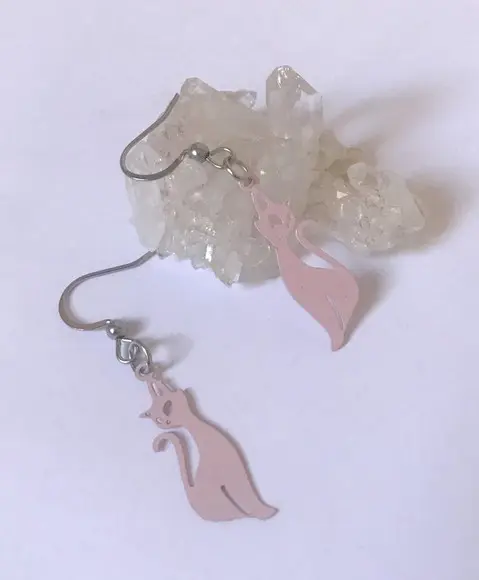Brinco Com Gancho Aço Inox E Gato Rosa