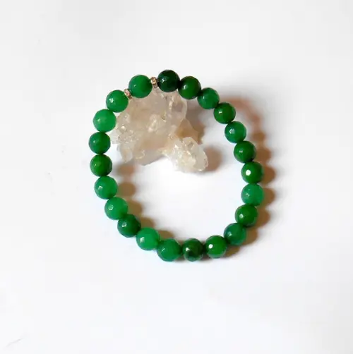Pulseira Jade Verde Esmeralda Facetada e Cristais Rondell
