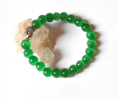 Pulseira Japamala 21 Contas Olho de Gato Verde