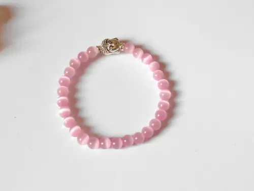Pulseira Japamala Com Olho Gato Rosa 27 Contas