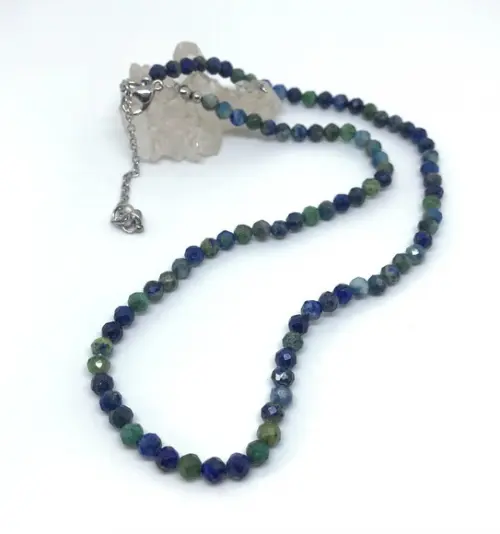 Choker Colar com Lapis Lazuli Facetadas e Aço Inox