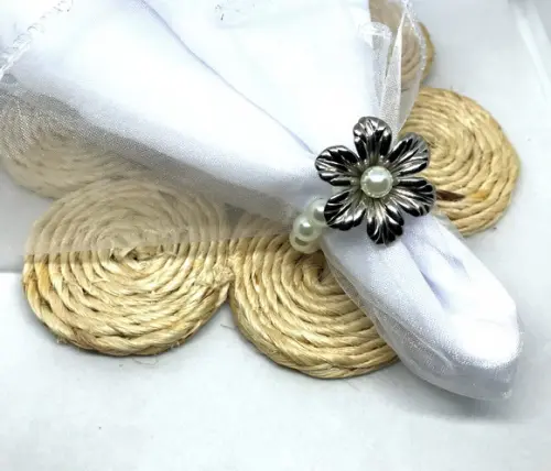 Anel para Guardanapo Mesa Posta com Perolas e Flor Abs