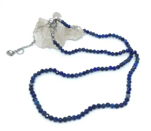 Choker Colar com Lapis Lazuli Facetadas e Aço Inox