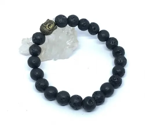 Pulseira Japamala com Lava Vulcânica 21 Contas com Buda/ Om