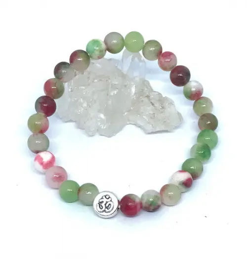 Pulseira Japamala 27 Contas Jade Colorida e Meru Prateado
