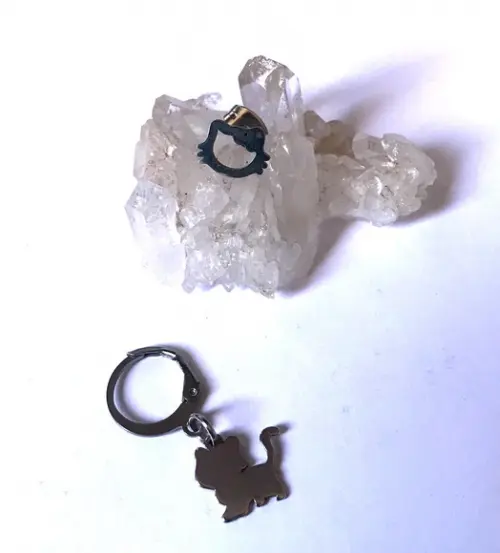 Brinco Desigual em Aço Inox com Cabeça de Gatinha e Gatos