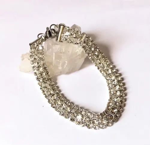 Pulseira Prateada com Strass 3 Linhas