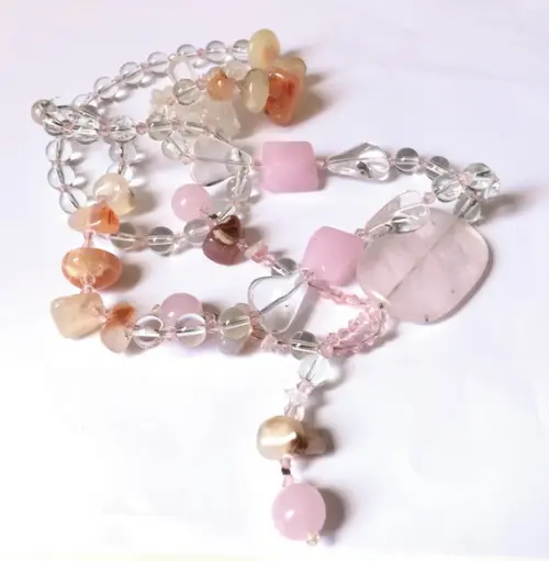 Colar com Contas Resina Rosa Bege e Transparente