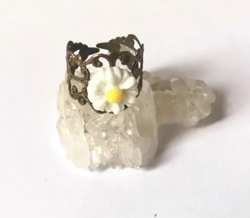 Anel Ajustável Ouro Velho com Flor