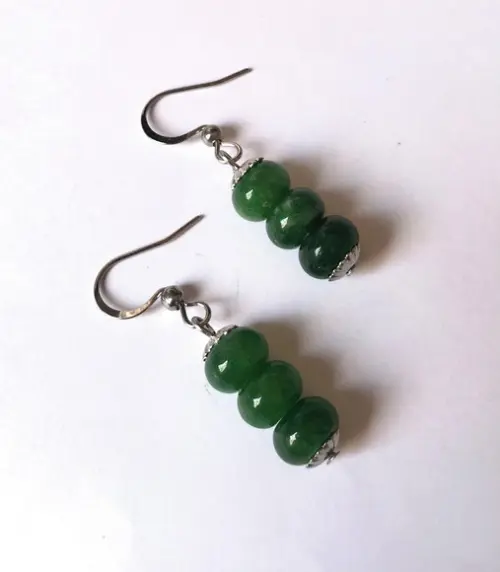 Brinco Gancho Aço Inox com Jade Verde Rondell