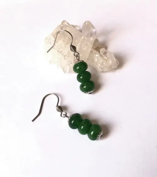 Brinco Gancho Aço Inox com Jade Verde Rondell
