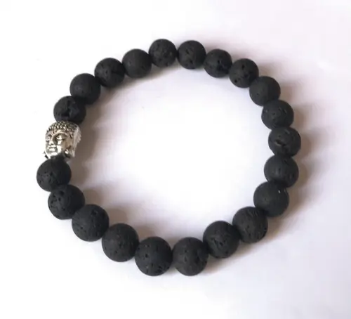 Pulseira Japamala 21 Contas Pedra Vulcanica e Meru Buda