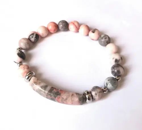 Pulseira com Jaspes e Entremeios Prateados
