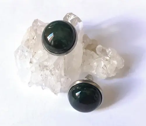 Brinco Agata Cabochão e Pino de Aço Inox