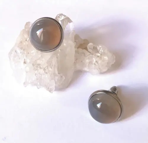 Brinco Agata Cabochão e Pino de Aço Inox