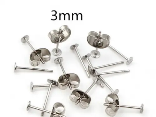 Base Brinco Pino 3 mm Aço Inoxidável com 20 Pares