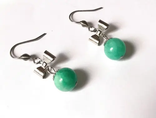 Brinco Gancho Jade Verde Laço Aço Inoxidável