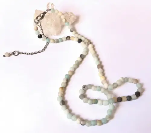 Choker Colar com Amazonita Fosca e Aço Inox