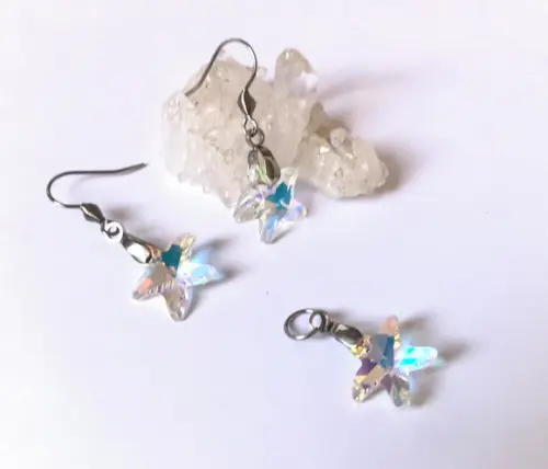 Brinco e Pingente Estrela de Cristal Ab e Aço Inoxidável