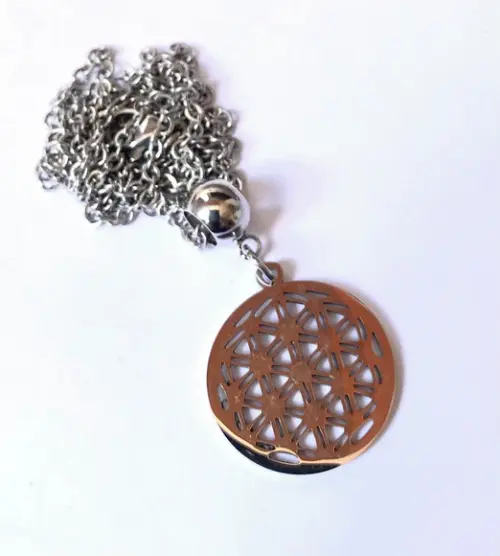 Cordão Colar em Aço Inox Pingente Flor da Vida