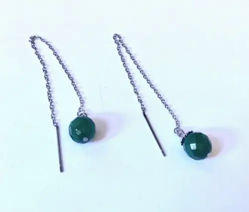 Brinco de Inox com Jade Verde Esmeralda Facetada