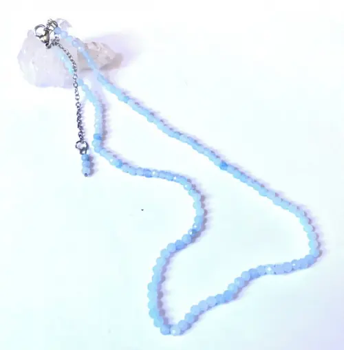 Colar Choker com Agua Marinha Leitosa Facetadas e Inox