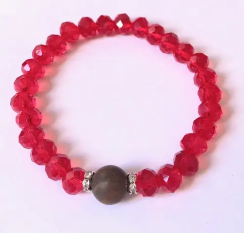Pulseira Japamala com Cristais Vermelho e Olho de Tigre Fosc