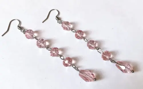 Brinco Cristal Rosa Facetado e Gota e Acabamento em Inox