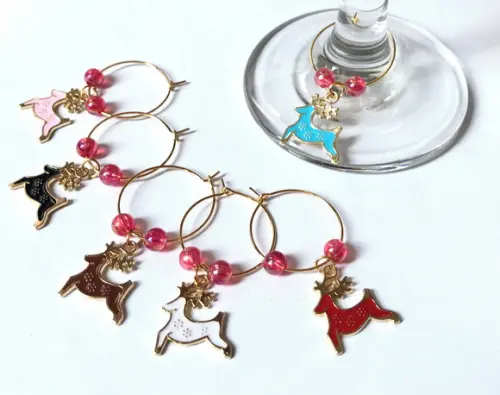 Marcadores de Taça Esmaltado Rena - com 6 Natal / Ano Novo