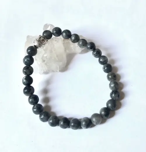 Pulseira Japamala 27 Contas Labradorita Fosca Buda Prateado