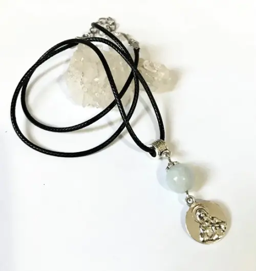 Cordão Colar com Agua Marinha / Nossa Senhora