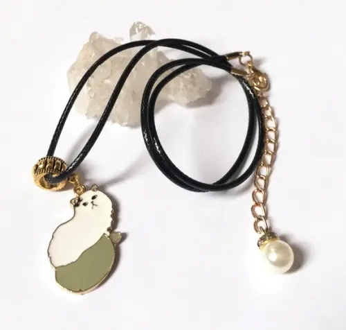 Cordão Colar com Gatinho e Perola com Strass em Dourado