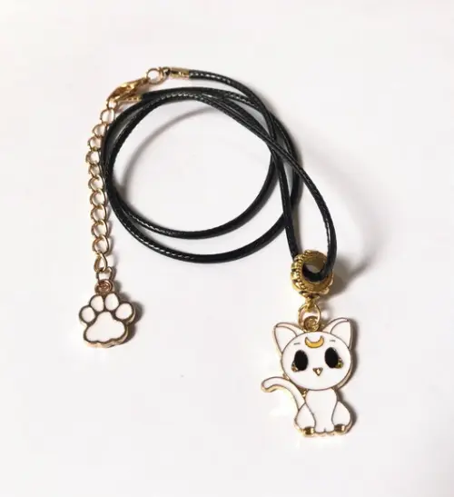Cordão Colar com Gatinho e Patinha em Dourado