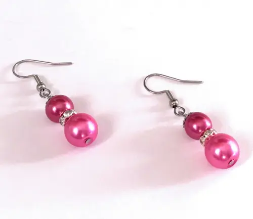 Brinco Pérola Pink com Rondell Cristal e Gancho Aço Inox