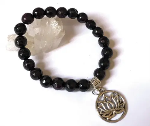 Pulseira Japamala Ametista Black 21 Contas e Flor de Lotus