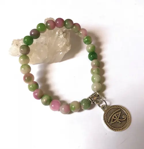 Pulseira Japamala 27 Contas Jade Colorida e Olho de Horus