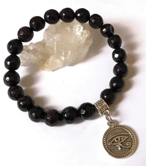 Pulseira Japamala Ametista Black 21 Contas e Olho de Horus