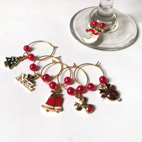 Marcadores de Taça Esmaltado - com 6 Natal / Ano Novo