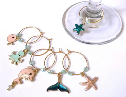 Marcadores de Taça Vida Marinha Animais com 6 - Esmaltados