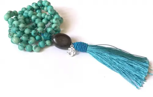 Japamala Colar 108 Contas Açai Azul e Jatoba