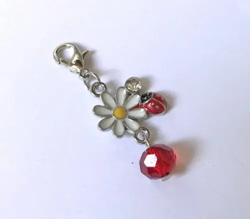 Pingente Flor e Joaninha para Colar, Pulseira, Tornozeleira