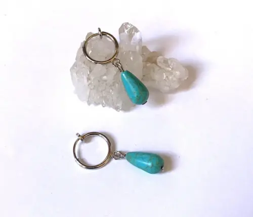 Brinco de Pressão Argola com Gota de Turquesa