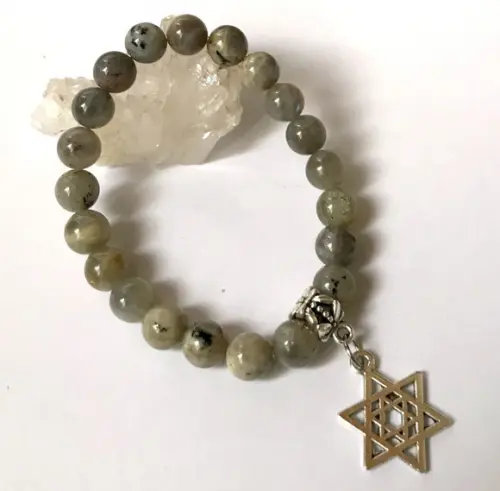 Pulseira Japamala com Labradorita 21 Contas Estrela de Davi