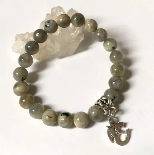 Pulseira Japamala com Labradorita 21 Contas Simbolo Om