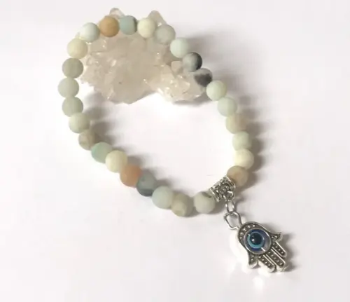 Pulseira Japamala com 27 Contas de Amazonita Fosca e Mão